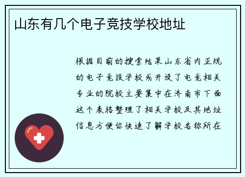 山东有几个电子竞技学校地址